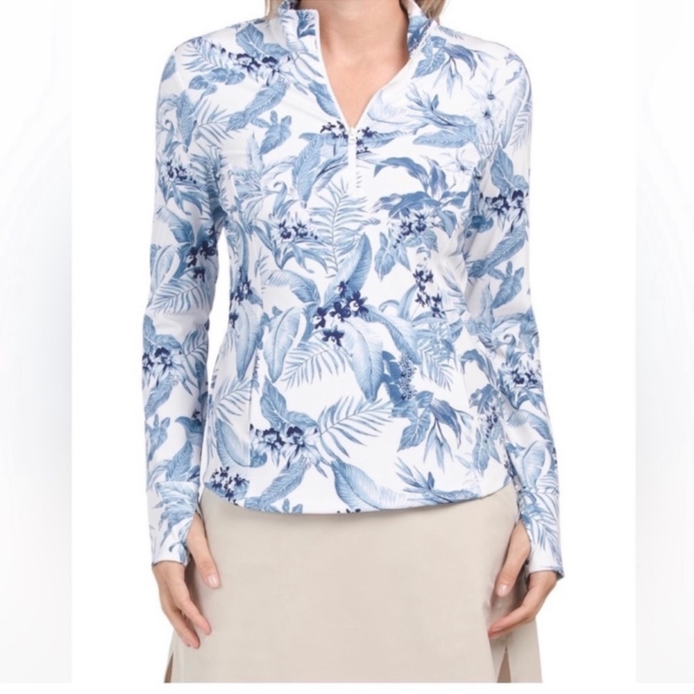 Tommy Bahama GOLF Floral Blue White Golf Quarter Zip Top